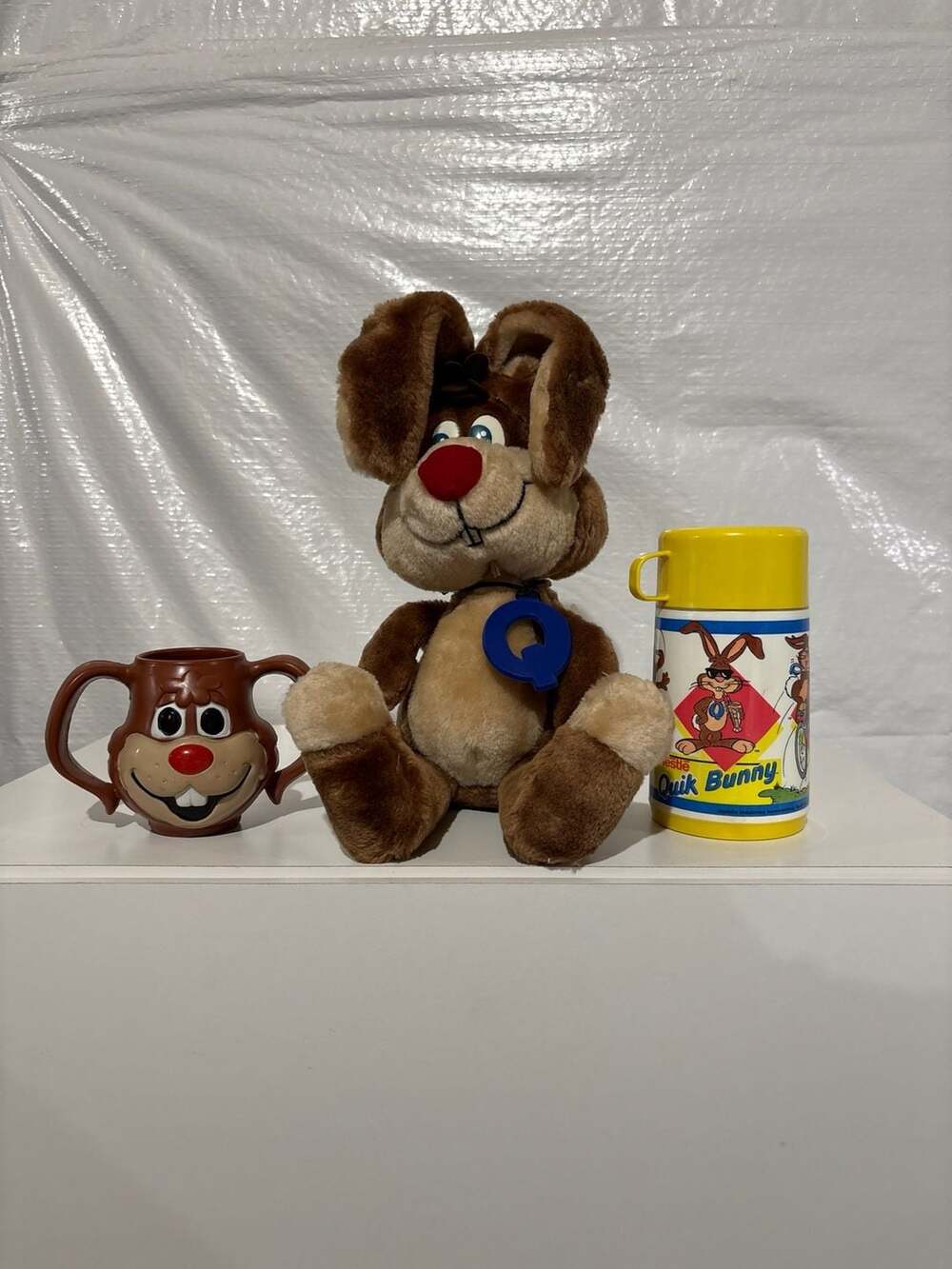 Vintage Nestle Quik 3-Piece Lot: Russ Berrie Plush, Thermos, and Plastic Mug